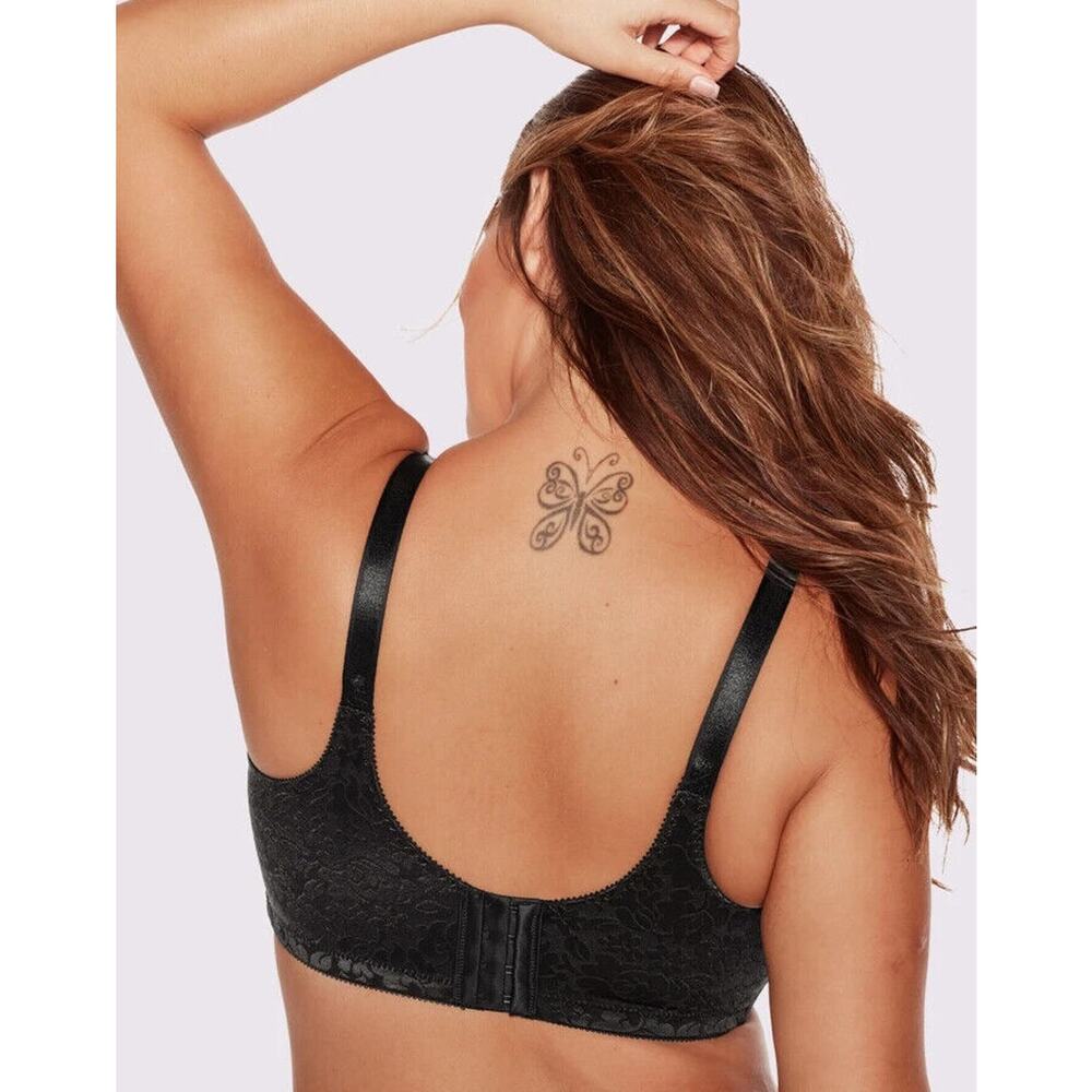 NWT Bali Women's Classic Support Floral Lace Wireless Spa Closure Bra 36B Black - Picture 2 of 9